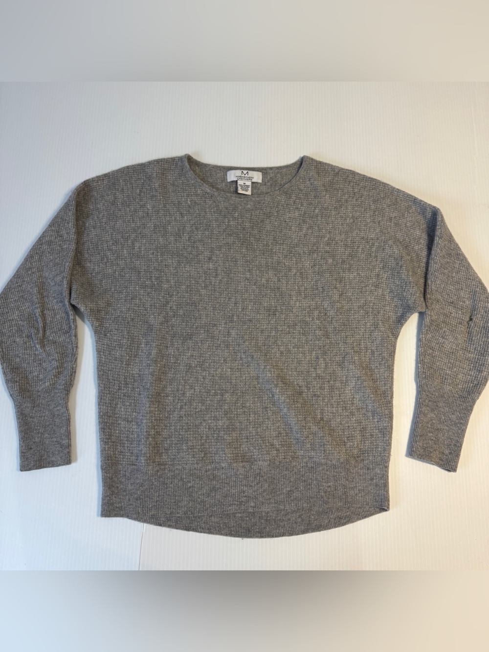 Magaschoni 100% Cashmere Gray Waffle Knit Crewneck Sweater Women’s Medium Soft